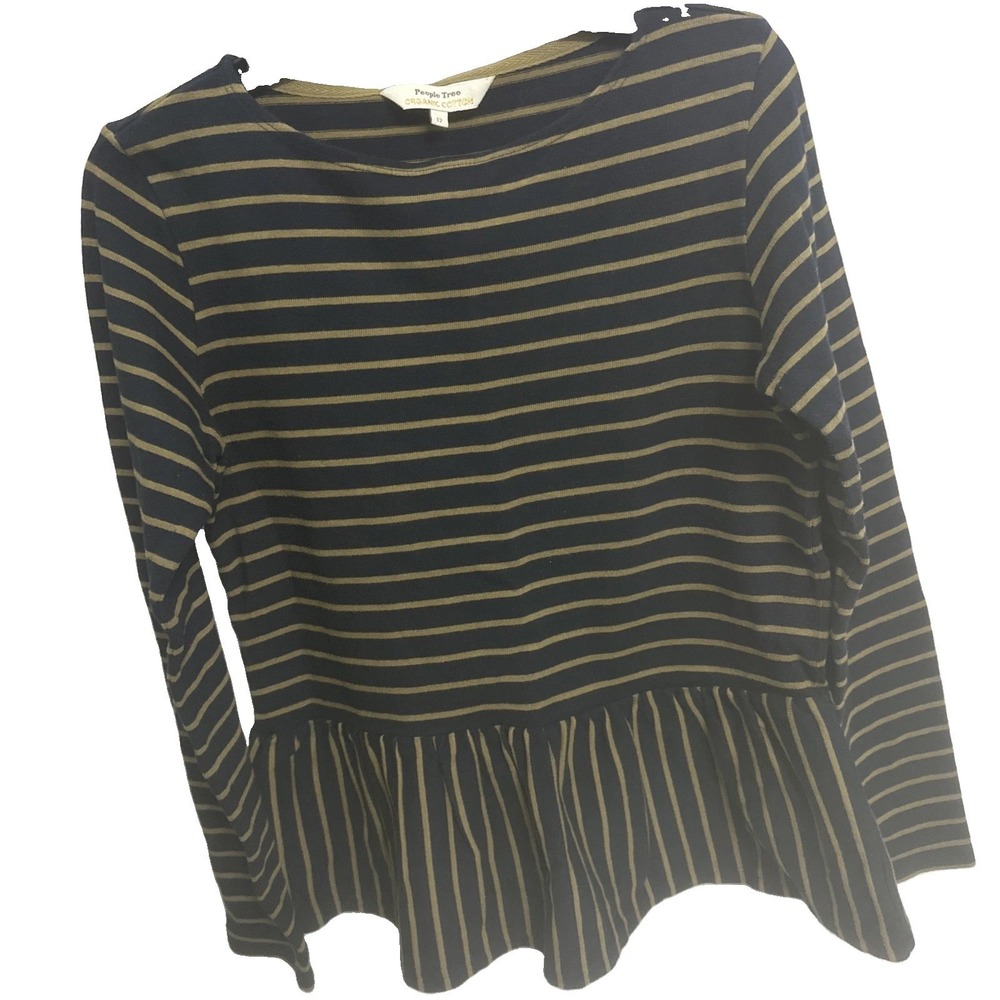 People Tree Organic Cotton Black Top With Gold Stripes Women's Sz 12